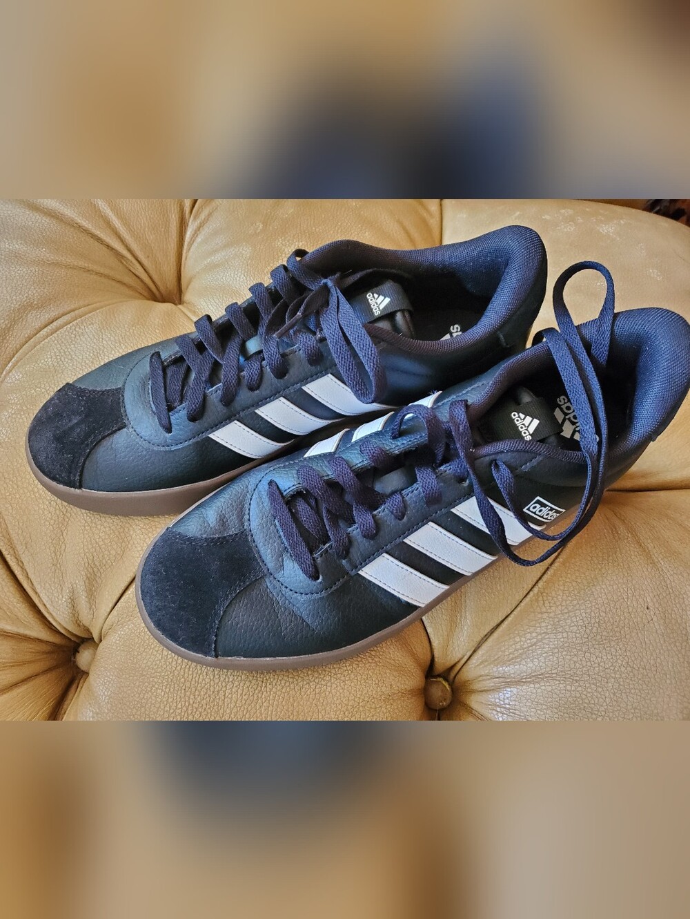 adidas Men’s Navy Sneakers with White Stripes